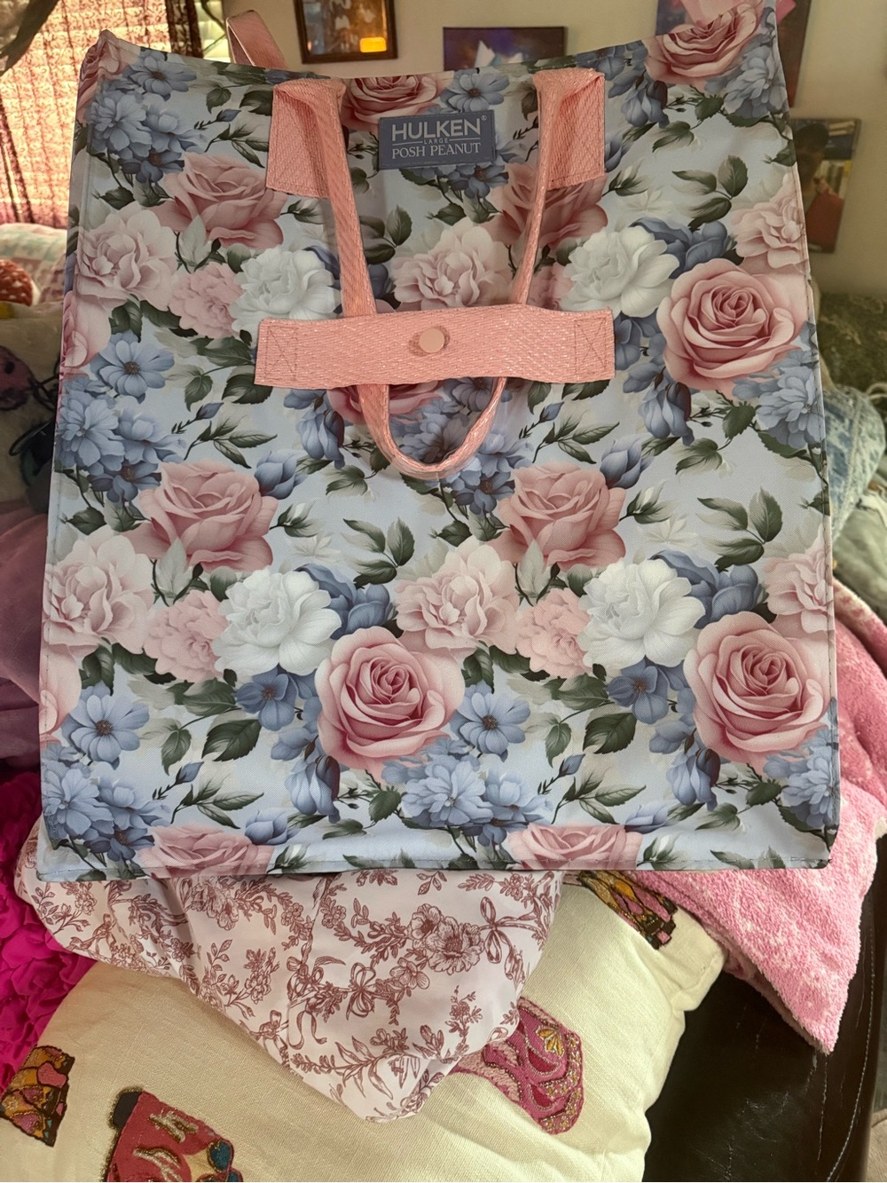 Posh Peanut Floral Tote Bag in Pink, Blue, White